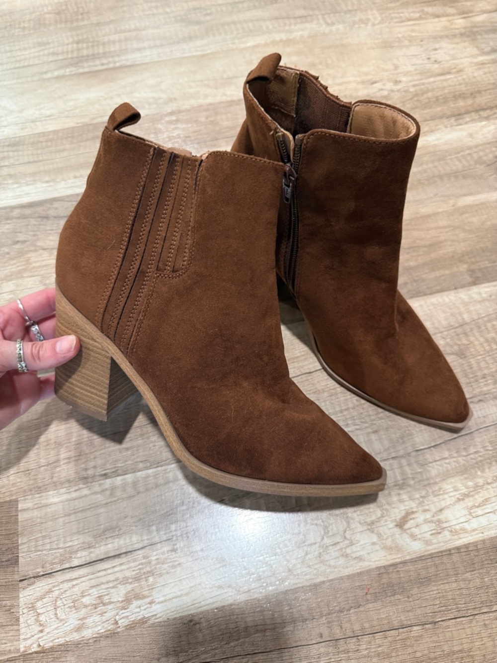 Universal Thread Brown Suede Pointed Ankle Booties with Block Heel 8